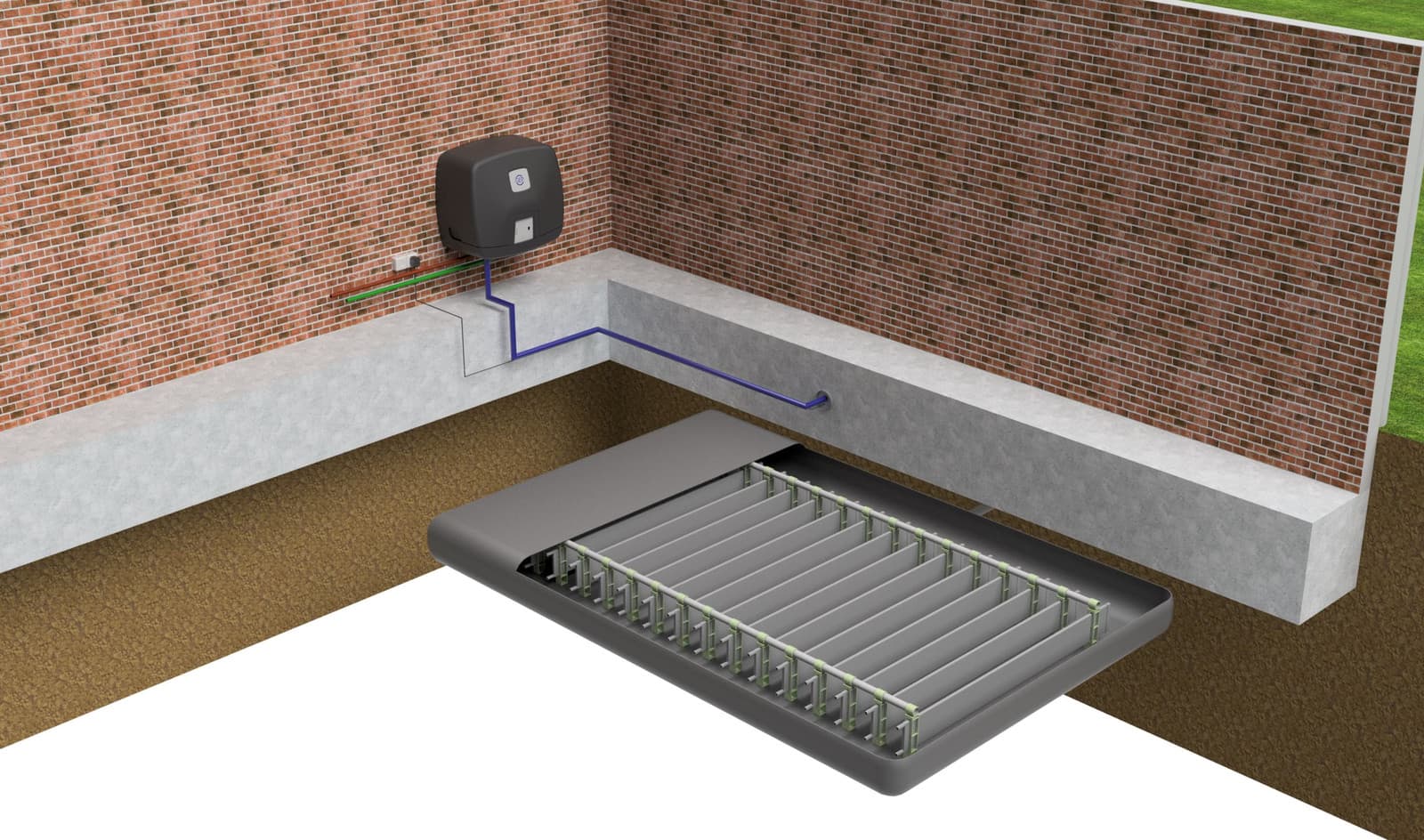 Opengewerkte weergave van de waterzak met de interne opbouw zichtbaar