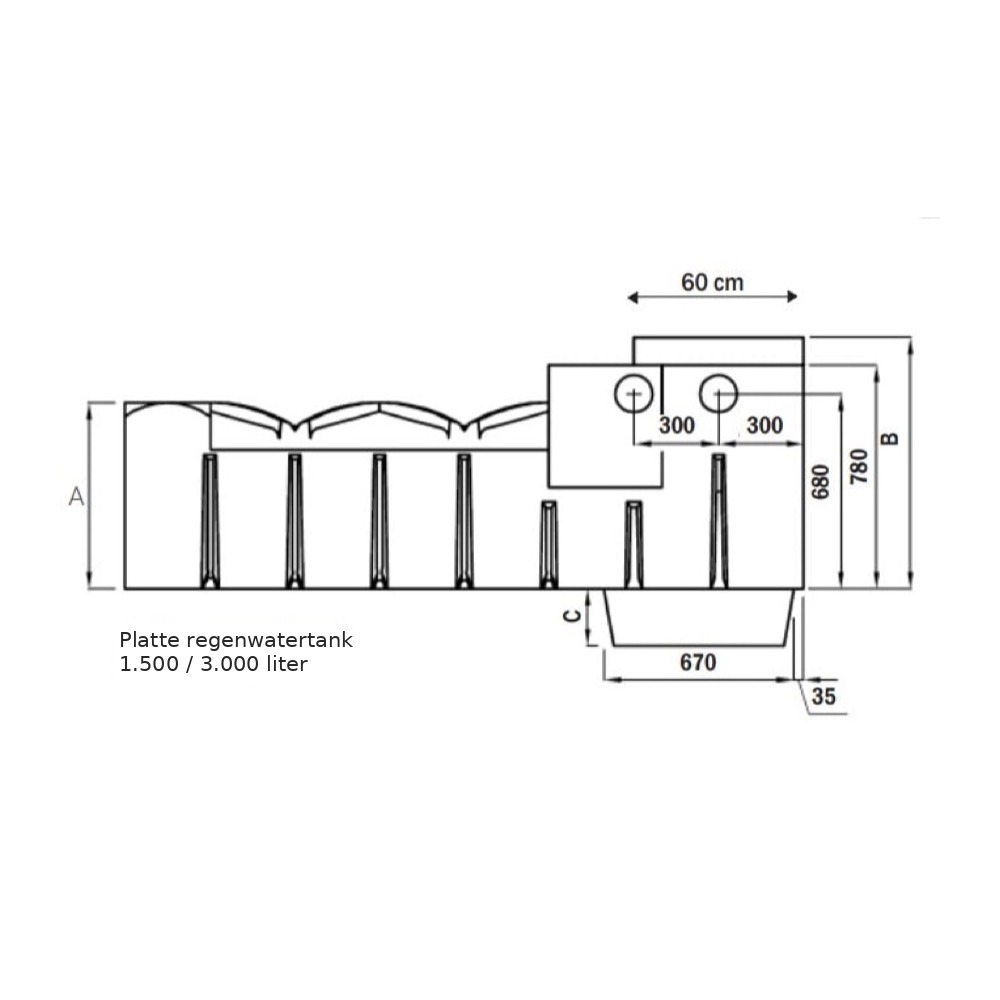 Platte regenwatertank kunststof 1.500 liter, foto 4